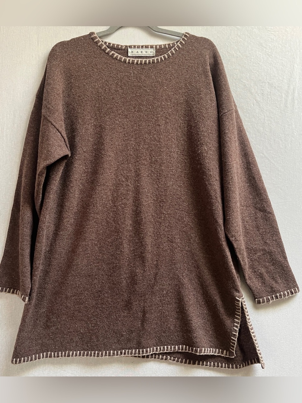 Vintage Kabro Lambswool Blend Tunic Sweater Blanket Stitch L